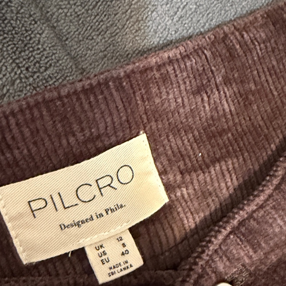 Pilcro Rich Brown Corduroy Skirt Front split. - Picture 2 of 5